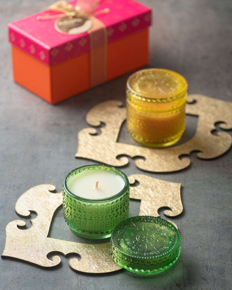 Embossed Glass Candles - Set Of 2