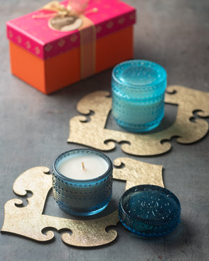 
                
                    Load image into Gallery viewer, Embossed Glass Candles - Set Of 2
                
            