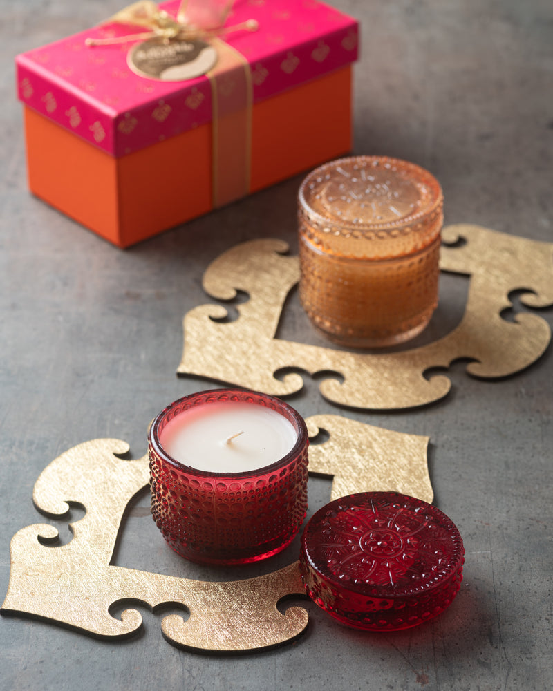 Embossed Glass Candles - Set Of 2