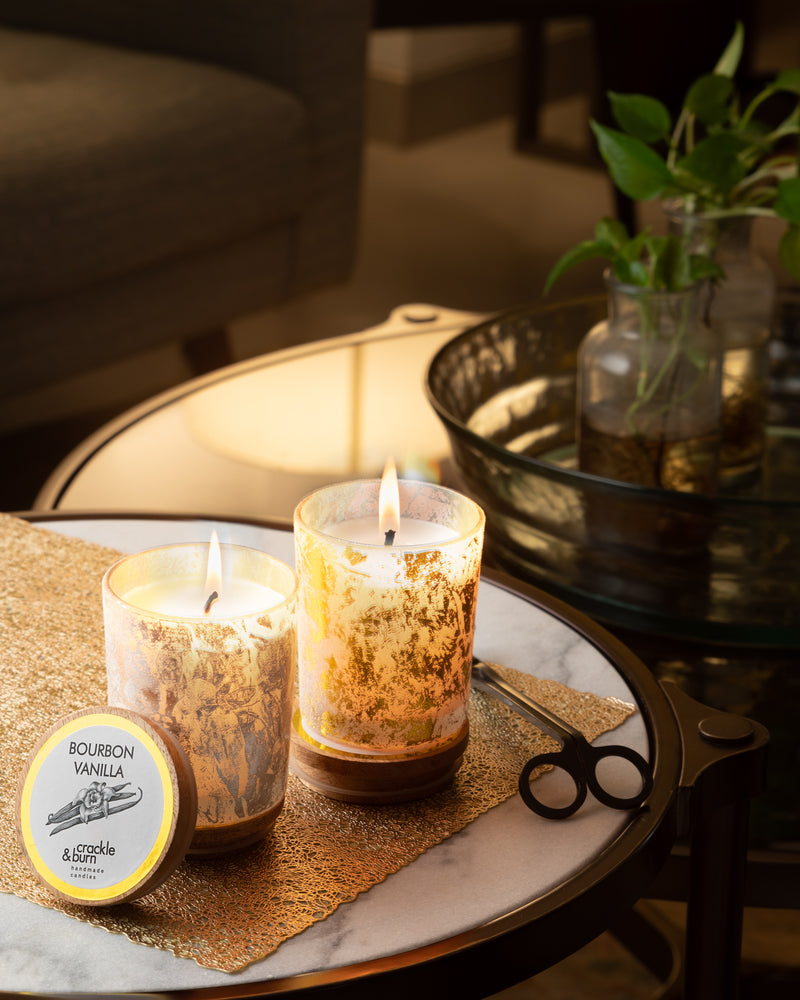 Gold & Silver Foil Glass Candles - Set Of 2