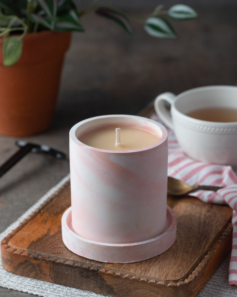 Handcrafted Marble - Effect Candle With Coaster