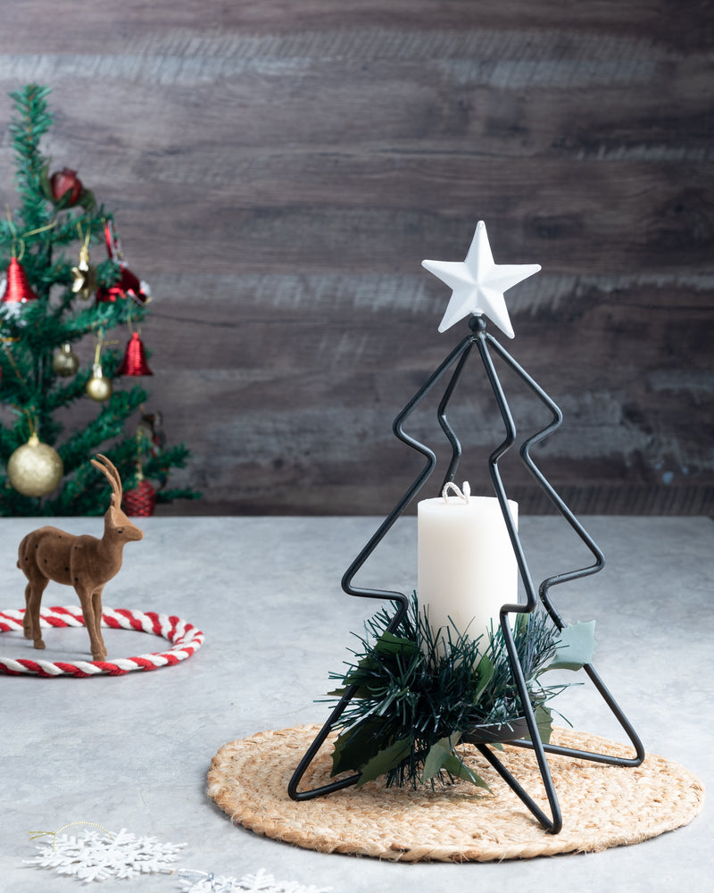 Metal Christmas Tree Stand with White Pillar Candle