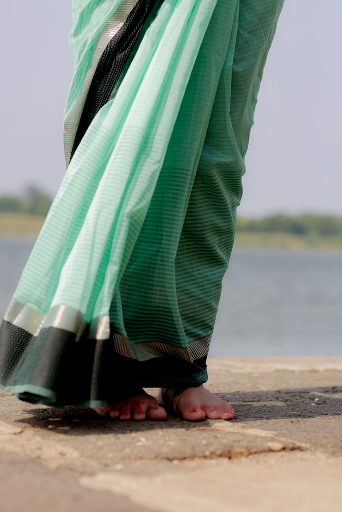 Tattvam Green Silk Cotton Maheshwari Handloom Saree