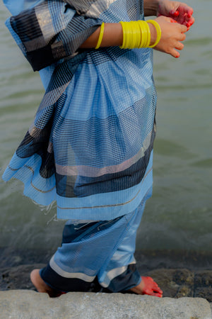 Tattvam Blue Silk Cotton Maheshwari Handloom Saree