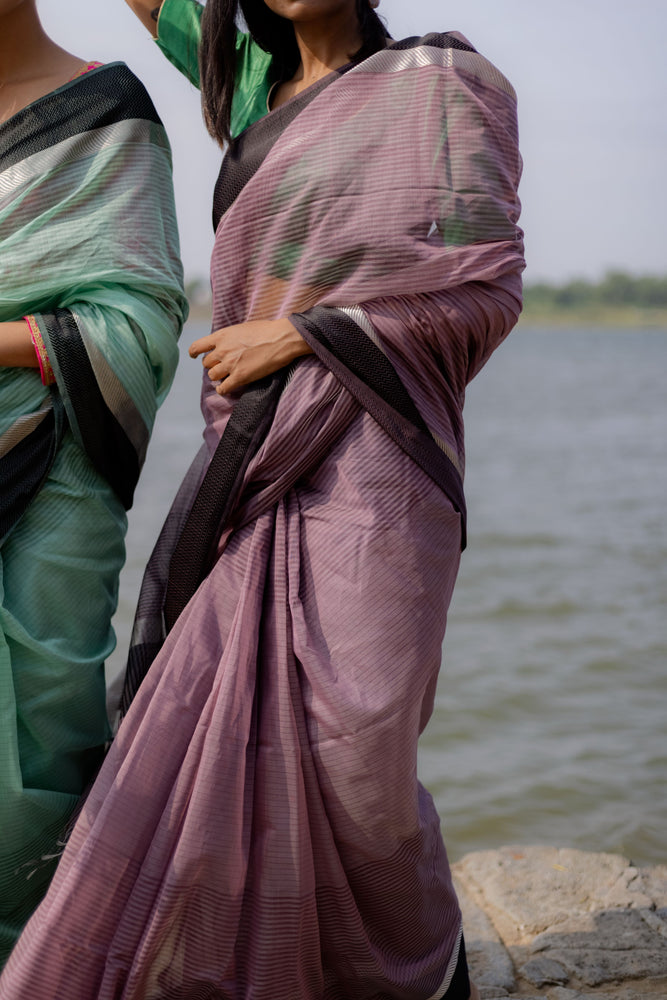 Tattvam Purple Silk Cotton Maheshwari Handloom Saree