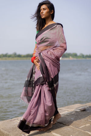 Tattvam Purple Silk Cotton Maheshwari Handloom Saree