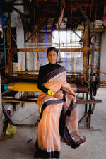 Tattvam Peach Silk Cotton Maheshwari Handloom Saree