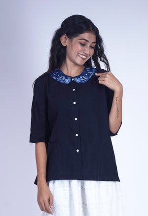 
                
                    Load image into Gallery viewer, Hand Woven Shirt with Embroidered Collar
                
            