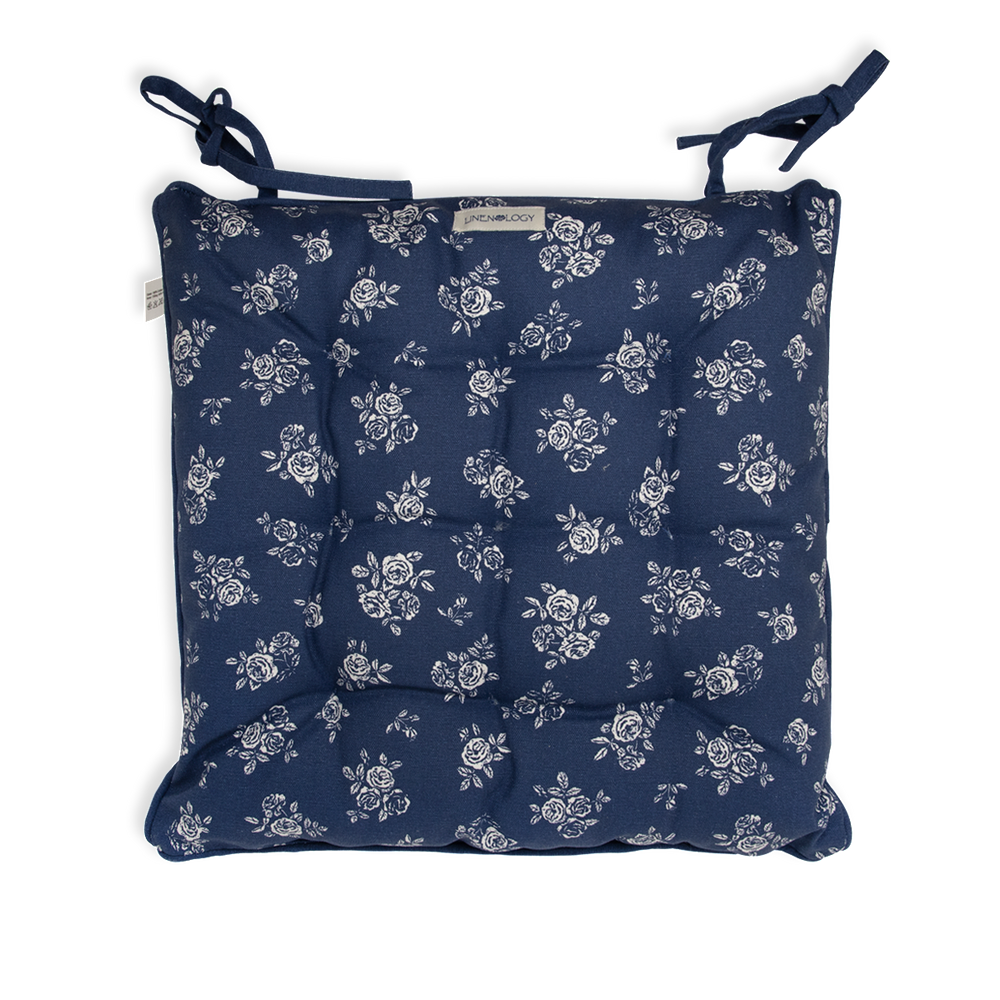 Chair Pad with Ties - English Rose - Navy