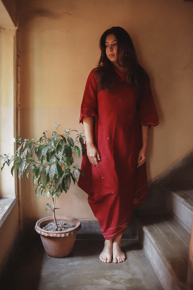 Cowl Drape Maroon Tia Dress