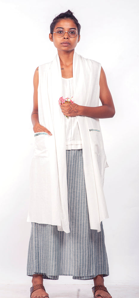 Daisy handwoven cotton Shrug with hand embroidered detail