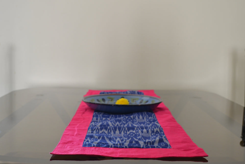 
                
                    Load image into Gallery viewer, Blue Table Runner in Ikat &amp;amp; Raw Silk
                
            