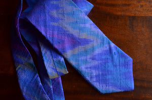 Raw Silk Ikat Necktie in Royal Blue