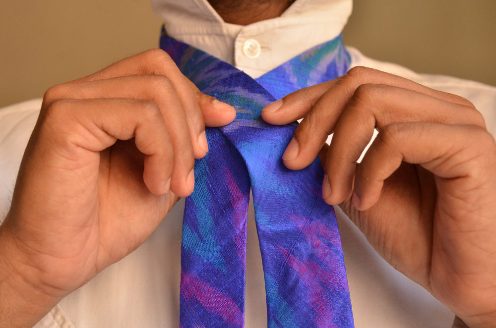 Raw Silk Ikat Necktie in Royal Blue