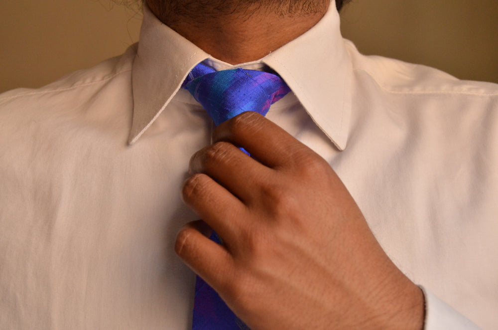 Raw Silk Ikat Necktie in Royal Blue