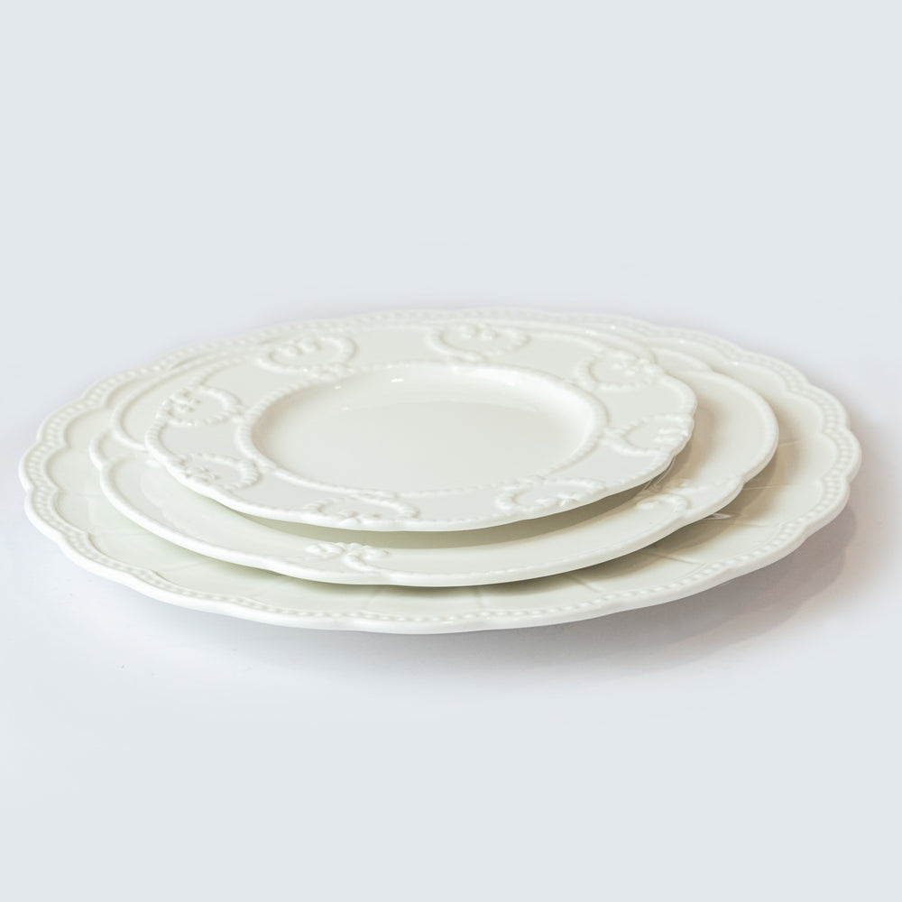 White Embossed Plates Set of 3