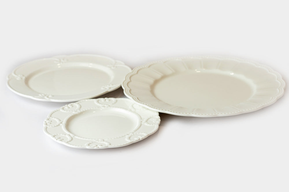 
                
                    Load image into Gallery viewer, White Embossed Plates Set of 3
                
            