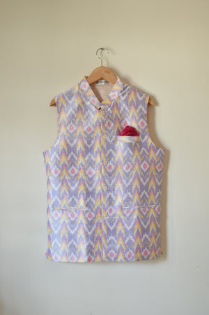 Indian Jacket - White Wave II (Raw Silk Ikat)