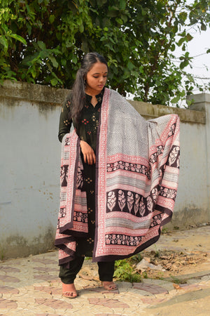 Kaisori Mulmul Handblock Printed Dupatta - Bagh