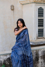 Handloom Indigo Dabu Silk X Cotton Saree