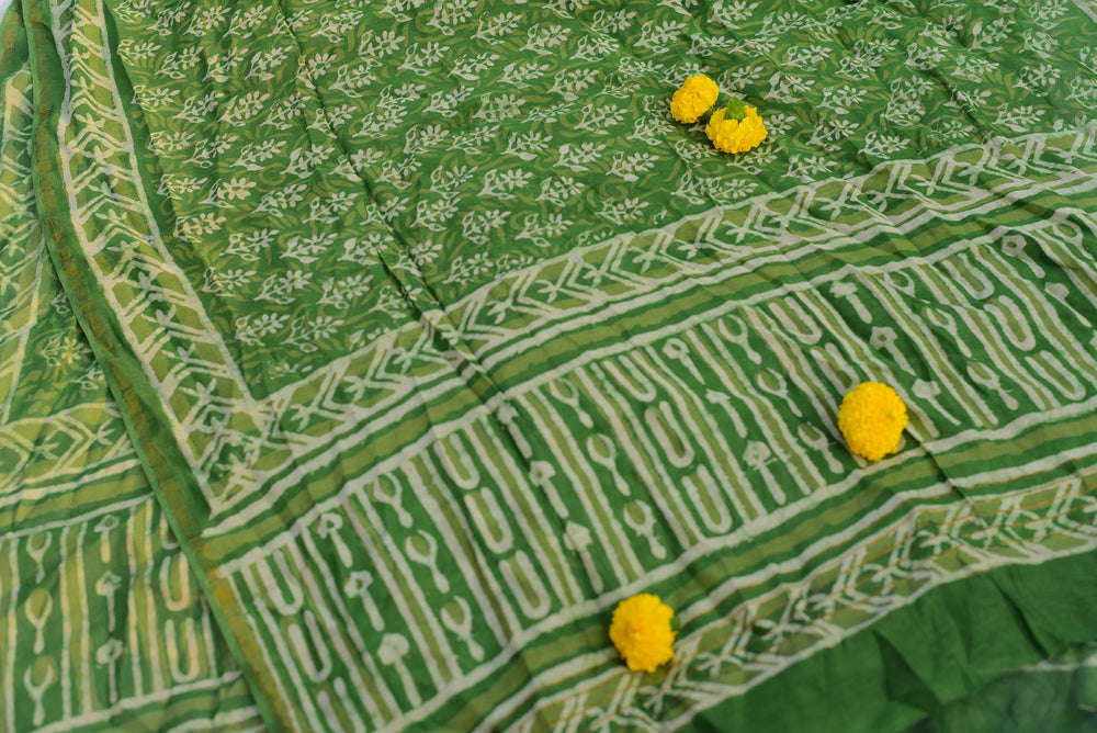 Kaisori Chanderi Silk Cotton Dupatta - Bagru