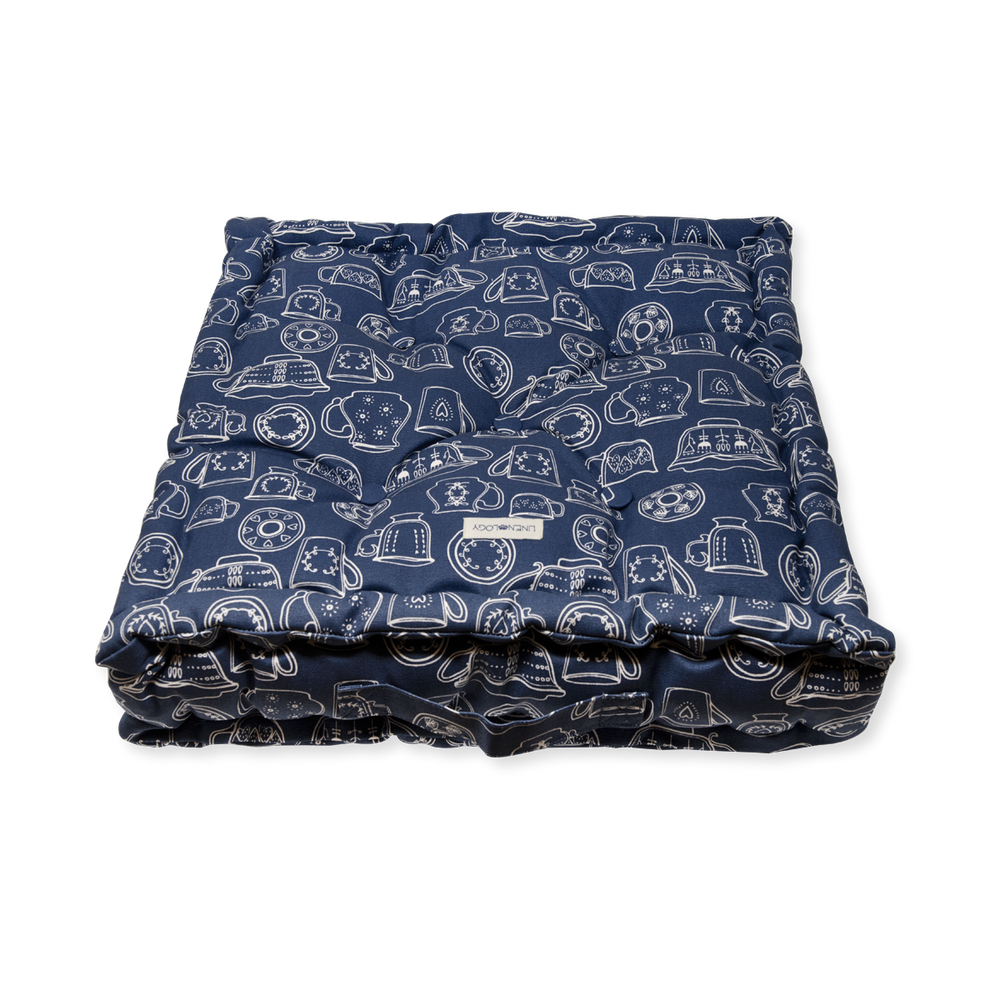 Acrylic Coated Floor Cushion - Cup & Saucer - Navy