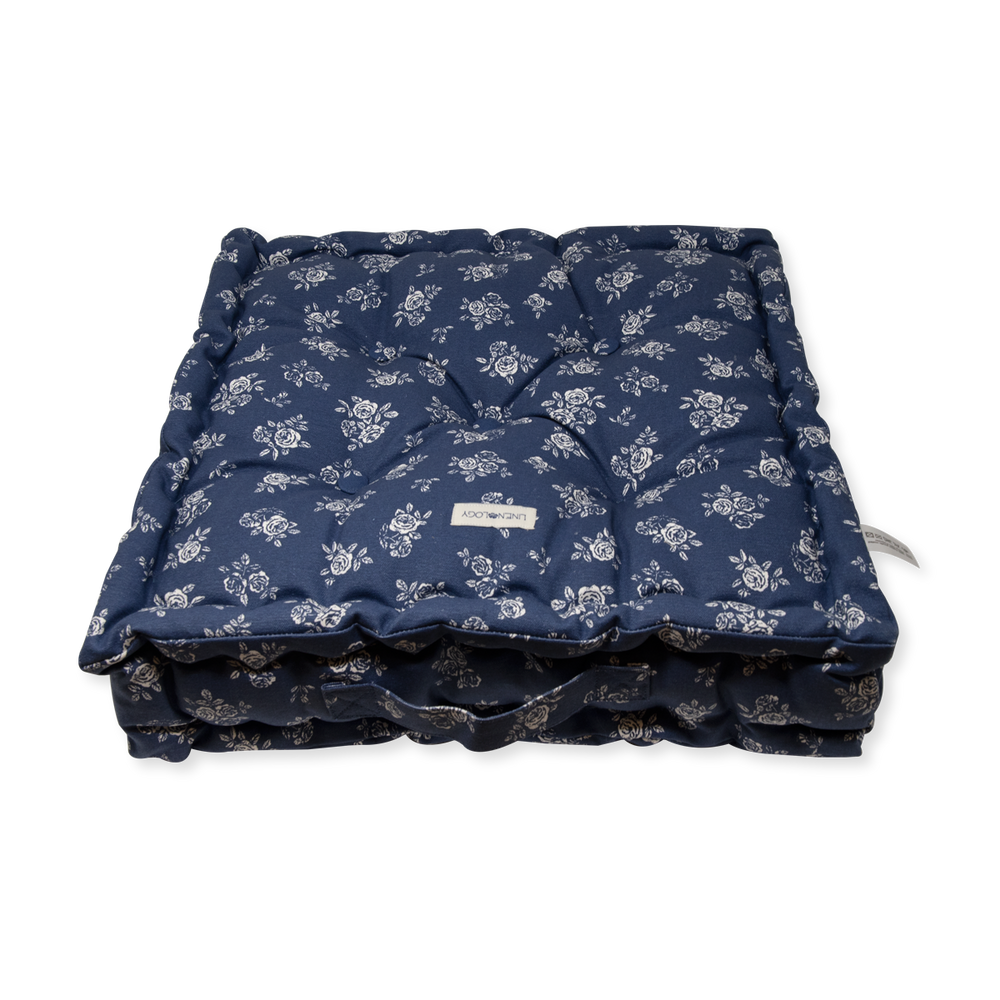 Acrylic Coated Floor Cushion - English Rose - Navy
