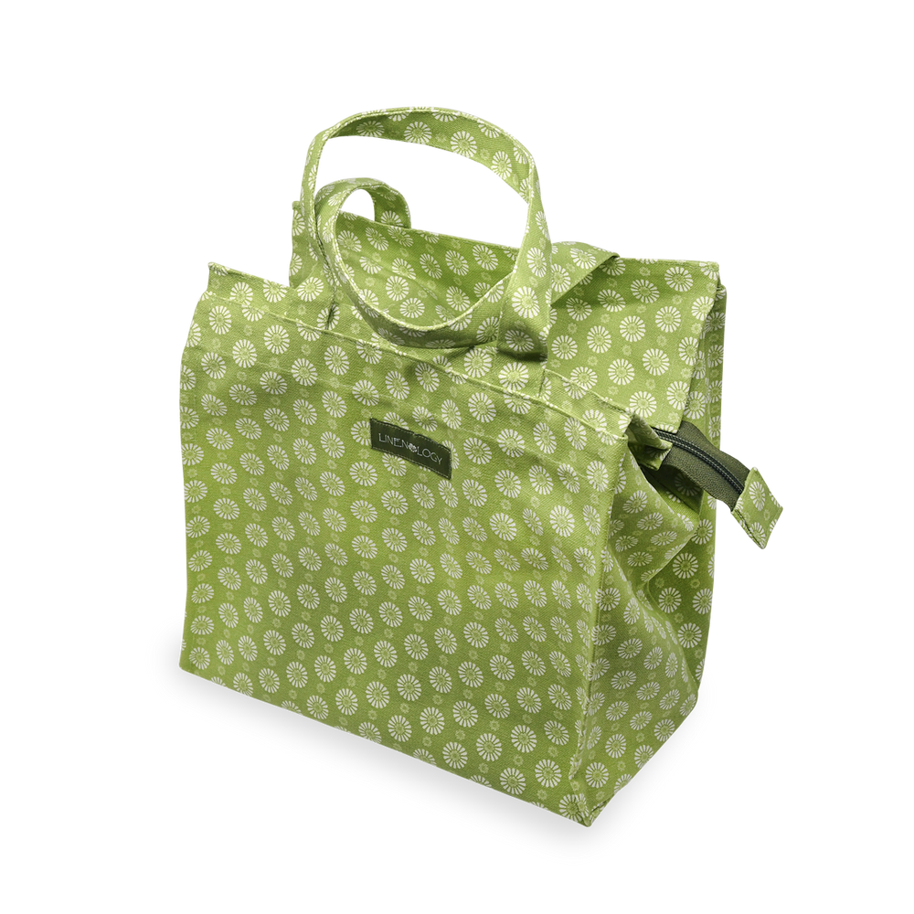 
                
                    Load image into Gallery viewer, Tall Acrylic Coated Lunch Bag with Zip - Geo Lime
                
            