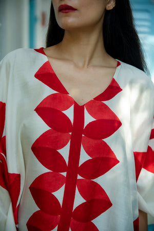 'Lal Patta' (Red Leaves) Eri Peace Silk Kimono