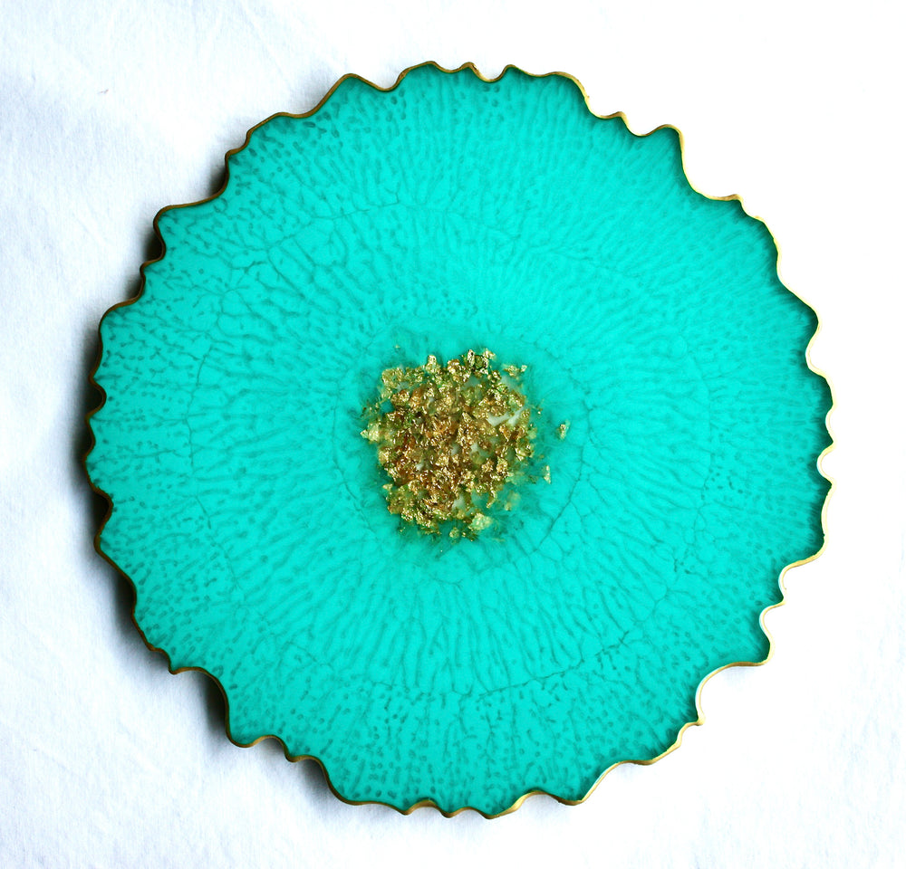 8" Agate Slice Resin Tray - Turquoise Blue
