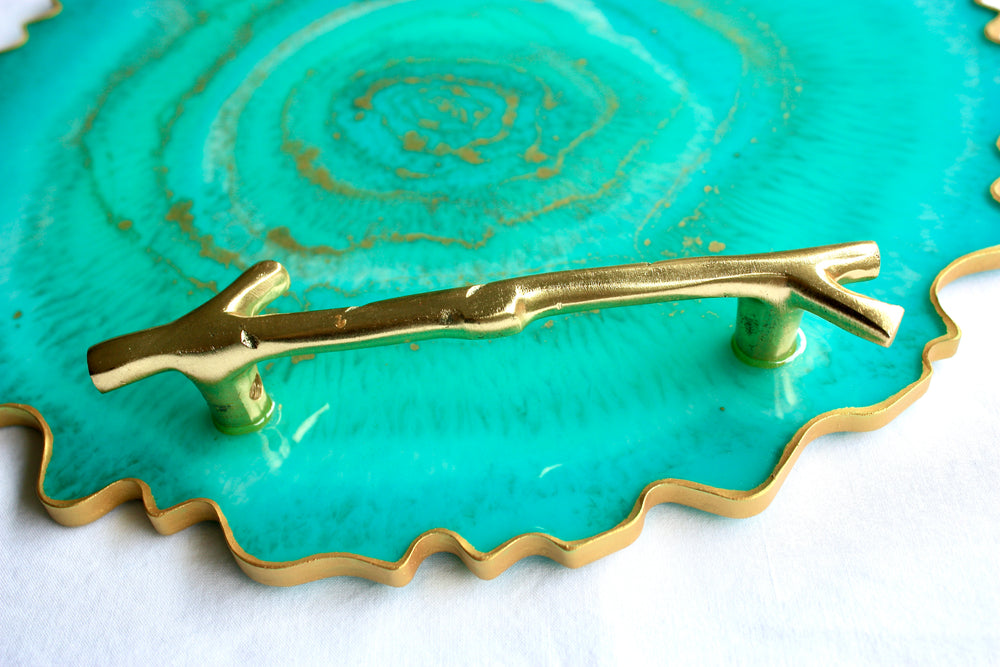 12" Agate Slice Resin Tray - Turqouise Blue