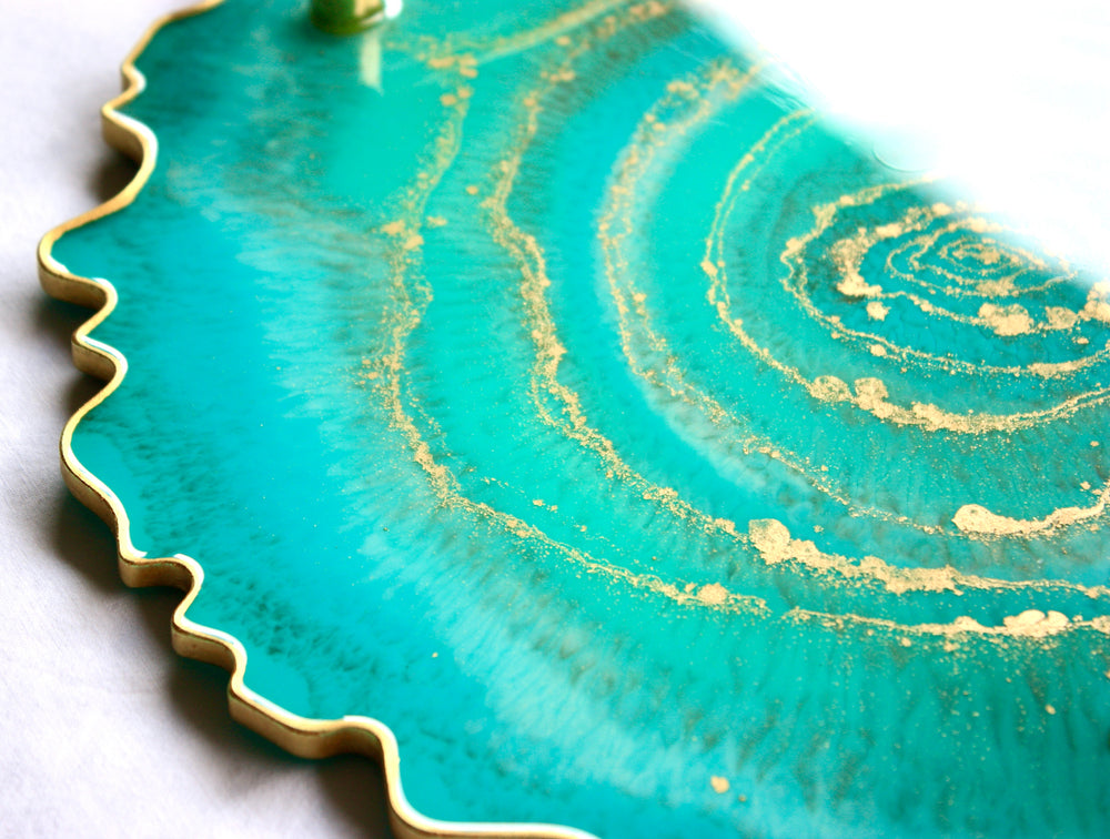 12" Agate Slice Resin Tray - Turqouise Blue