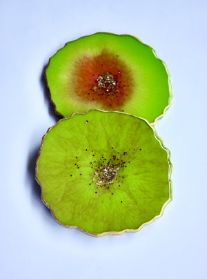 Set Of 4 Agate Slice Resin Coaster - Green