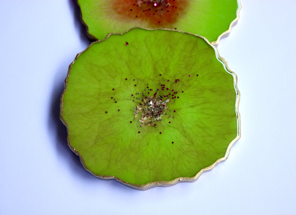 Set Of 4 Agate Slice Resin Coaster - Green