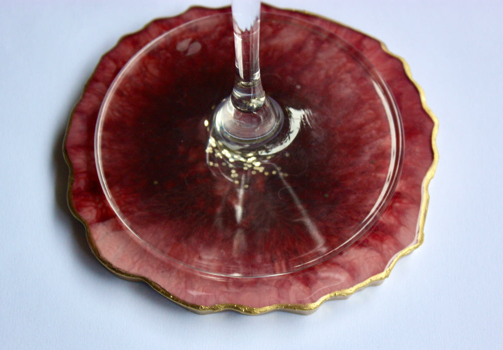Set Of 4 Agate Slice Resin Coaster - Maroon