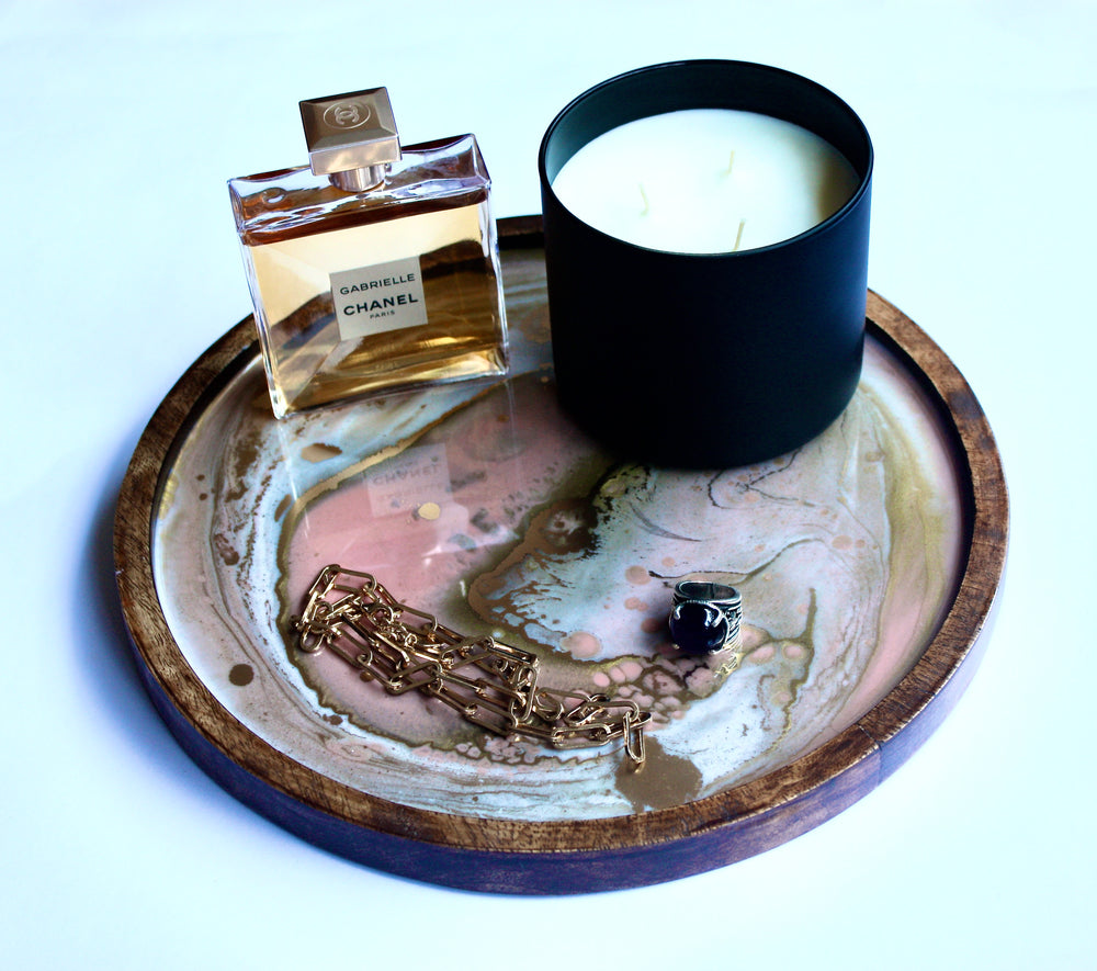 Solid Wood Round Resin Tray - Black 3