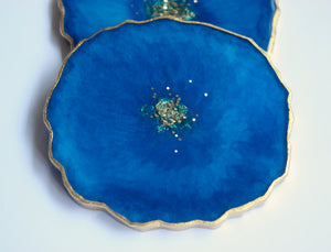 
                
                    Load image into Gallery viewer, Set Of 4 Agate Slice Resin Coaster - Blue
                
            