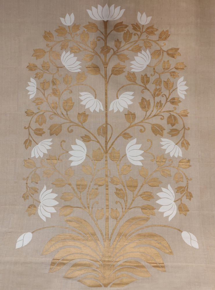 Lotus Tree of Life Panel - Gold and White on Khaki