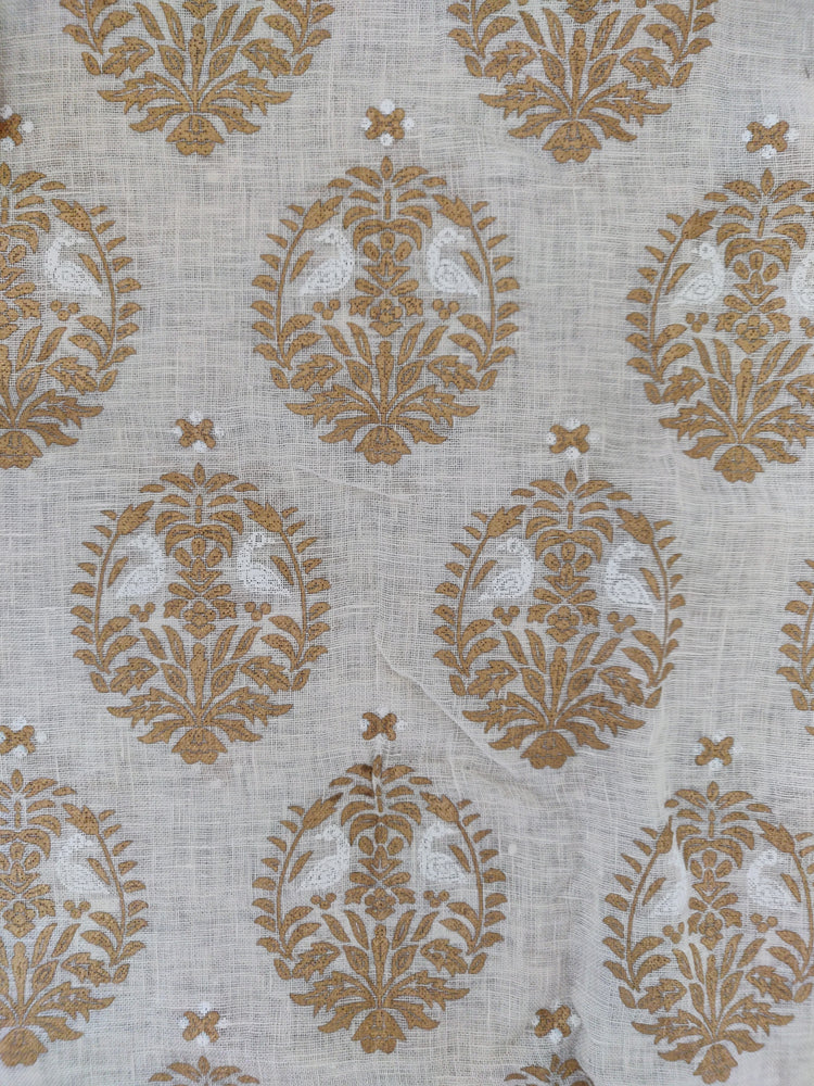Mayura - Gold and White on Off White Linen
