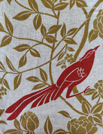 Birds of Paradise - Red Birds and Cafe on White Linen