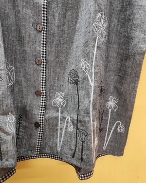 Hand Embroidered Kimono Shirt in Handwoven Cotton