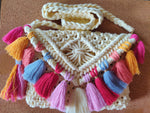 Macrame Sling Bags -  Off White With Multi Colored Tassels