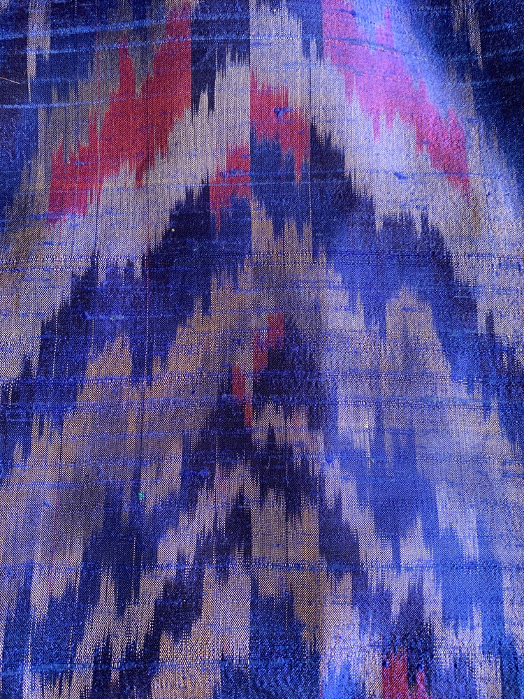 
                
                    Load image into Gallery viewer, Indian Jacket - Blue Tiger (Raw Silk Ikat)
                
            