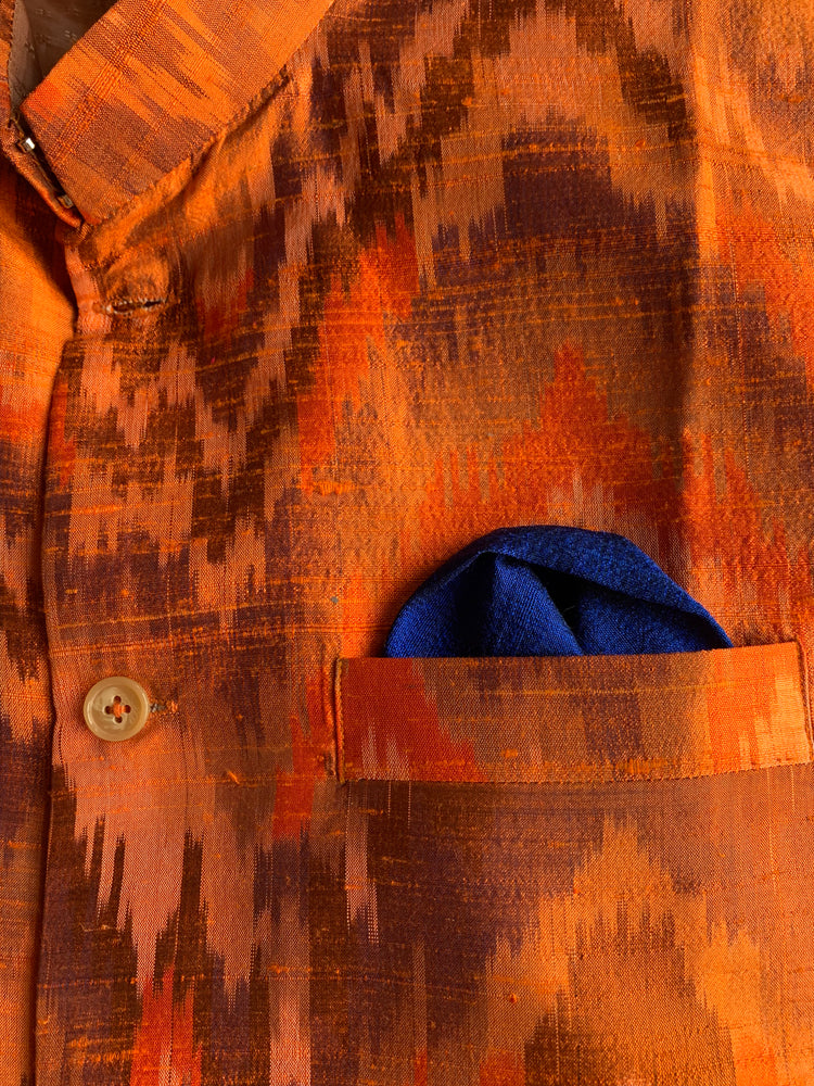 
                
                    Load image into Gallery viewer, Indian Jacket - Orange Tiger (Raw Silk Ikat)
                
            