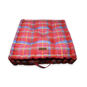 Acrylic Coated Floor Cushion - Manic Madras - Red