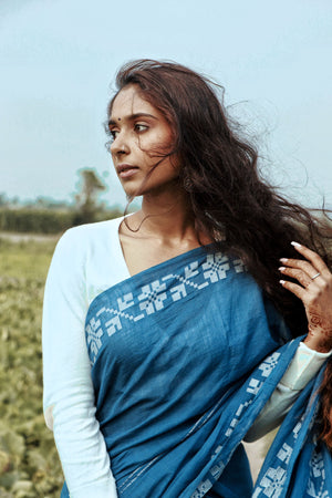 Lata Jamdani Saree - Indigo