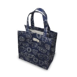 Tall Acrylic Coated Lunch Bag - Cup & Saucer - Navy