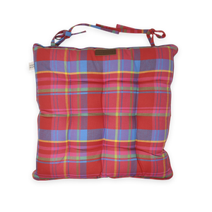 Chair Pad with Ties - Manic Madras - Red