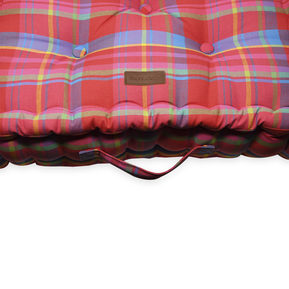 Acrylic Coated Floor Cushion - Manic Madras - Red