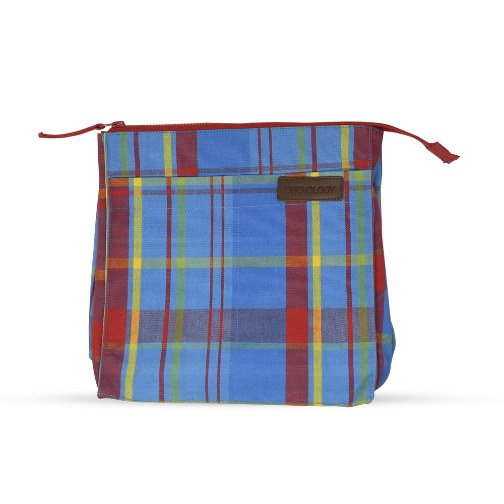 
                
                    Load image into Gallery viewer, Wash Bag Tall - Manic Madras - Blue
                
            